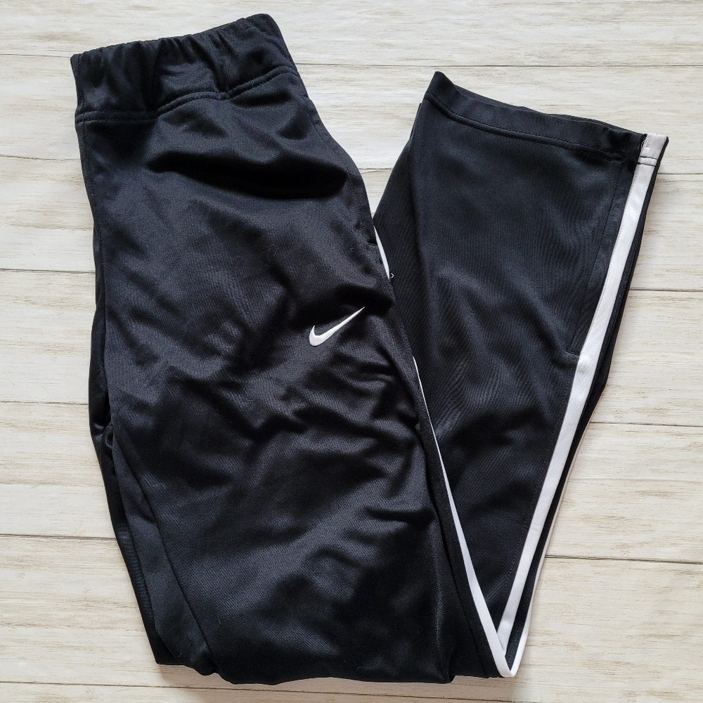 Nike Team Overtime Black Track Pant Side Stripe Straight Leg Logo Training Small